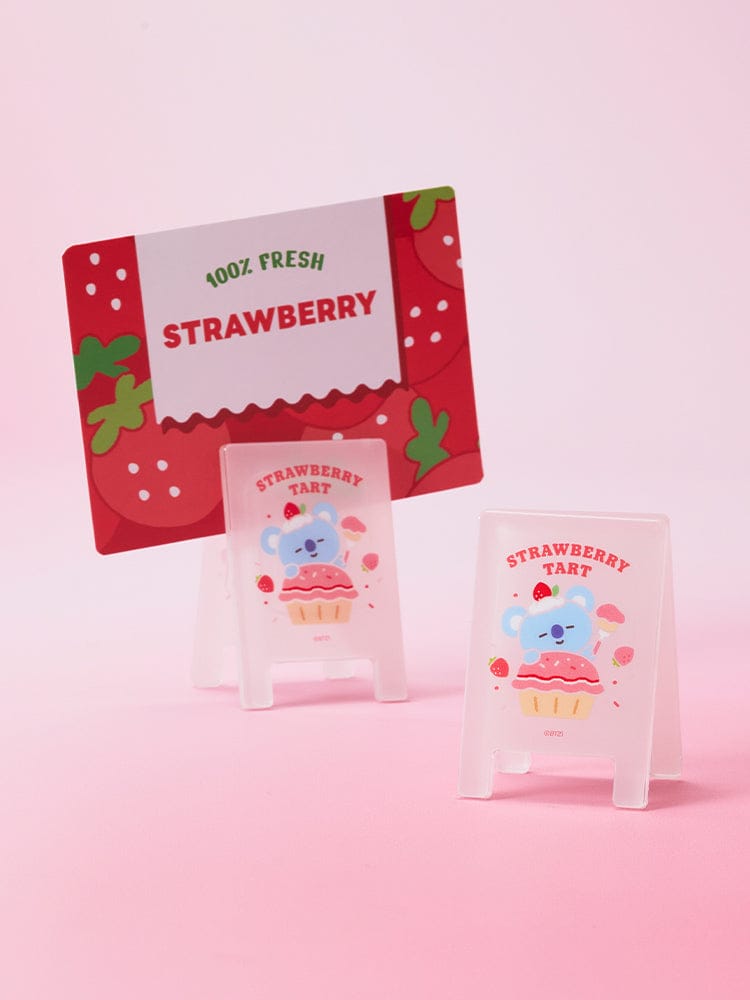 BT21 RANDOM ACRYLIC MULTI-CLIP STRAWBERRY PARTY (1P) LINE FRIENDS : clips acryliques fraises sur fond rose papeterie