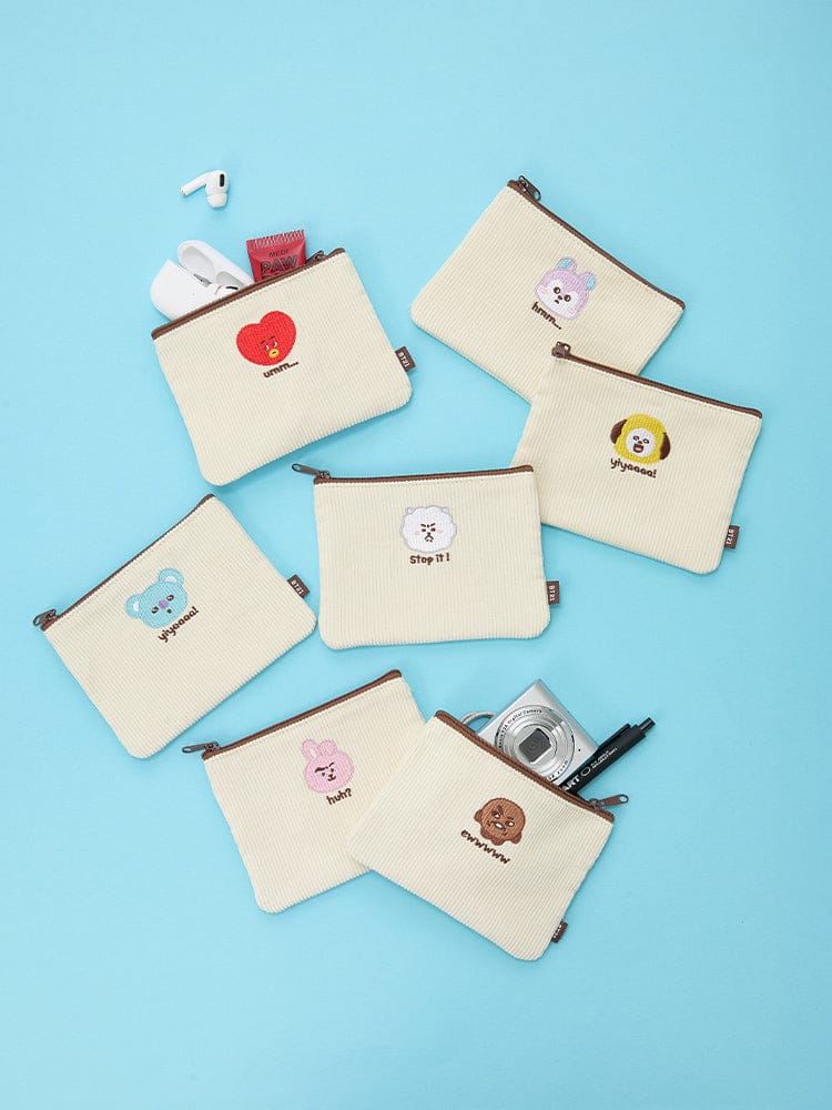 BT21 RANDOM SPEECH BUBBLE STAMP TODAY'S FACE (1P) sur pochettes LINE FRIENDS BT21, personnages mignons, fond bleu