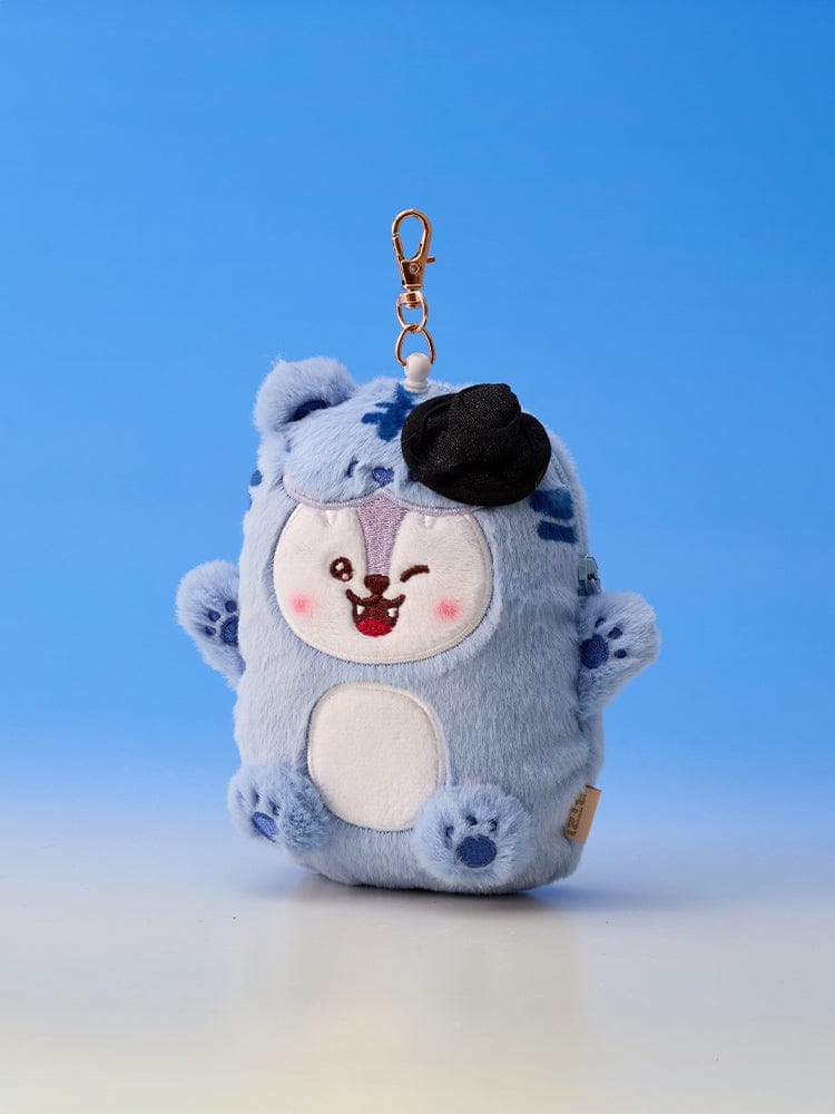 BT21 REEL PASS CASE K-HORANG LINE FRIENDS, petit porte-badge bleu en peluche, personnage K-HORANG, fond bleu