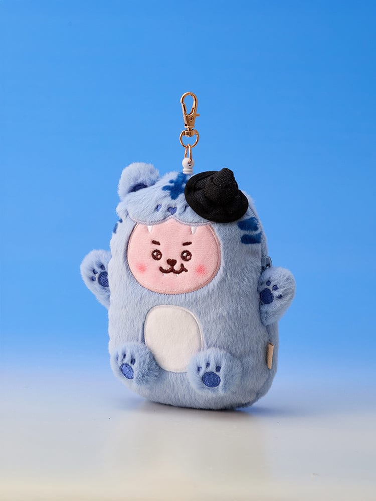BT21 REEL PASS CASE K-HORANG, étui de pass officiel LINE FRIENDS, personnage K-Horang en peluche sur fond bleu