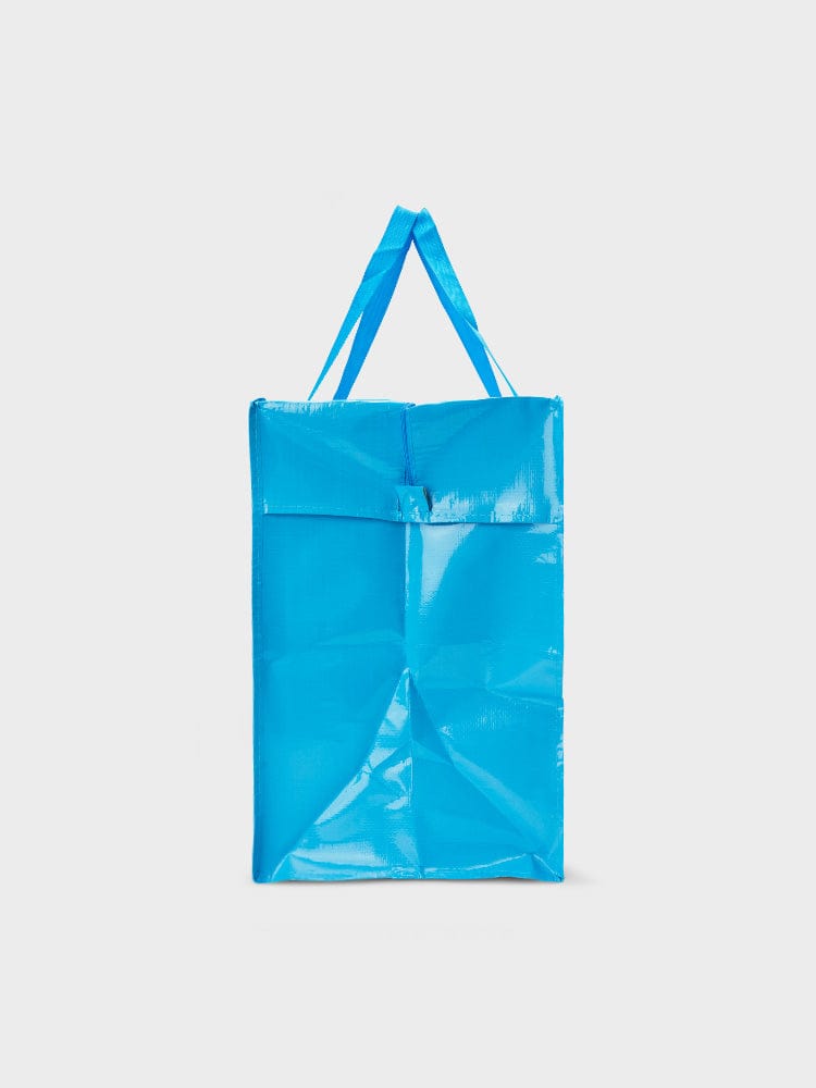 BT21 REUSABLE BAG (XL) 2023 F/W TRAVEL ACC. EDITION : sac réutilisable bleu, personnages BT21, sac à provisions officiel LINE FRIENDS
