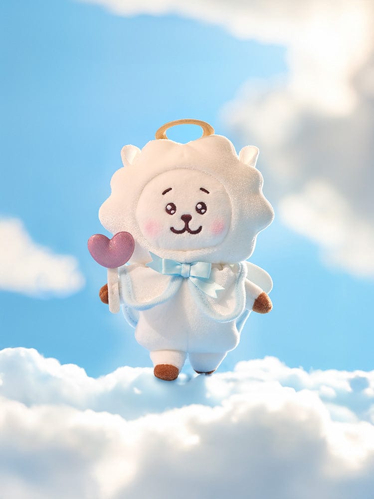 BT21 RJ ANGEL PLUSH ANGEL & VILLAIN : peluche officielle LINE FRIENDS, RJ alpaga en ange, dans des nuages