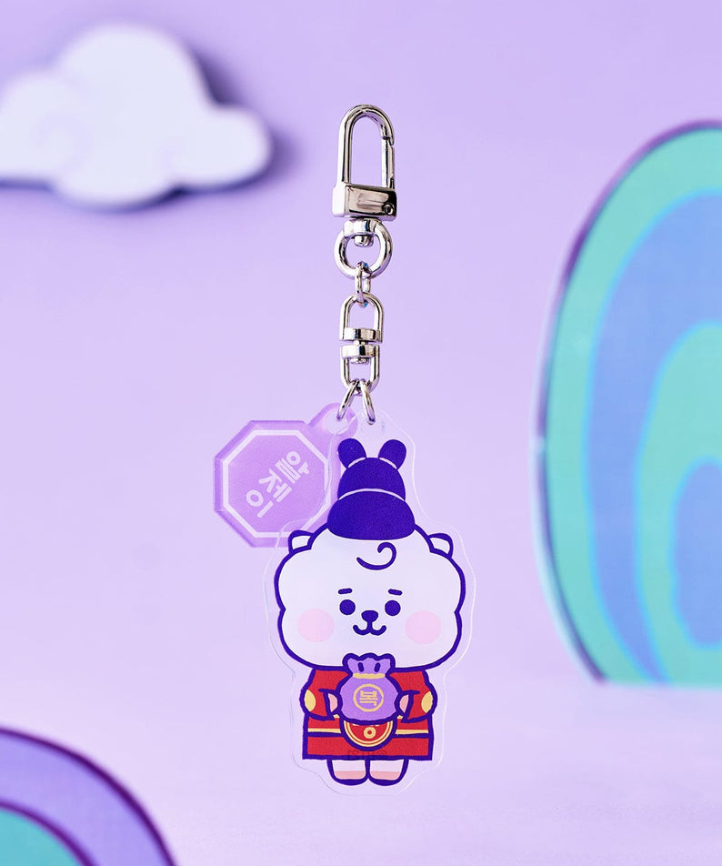 BT21 RJ BABY ACRYLIC KEYRING K-EDITION ver.2, porte-clés LINE FRIENDS officiel, alpaga RJ bleu sur fond violet