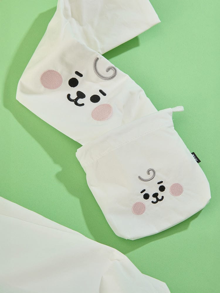 BT21 RJ BABY BASIC ECO BAG : petite pochette éco blanche RJ alpaga, sur fond vert, design mignon LINE FRIENDS.