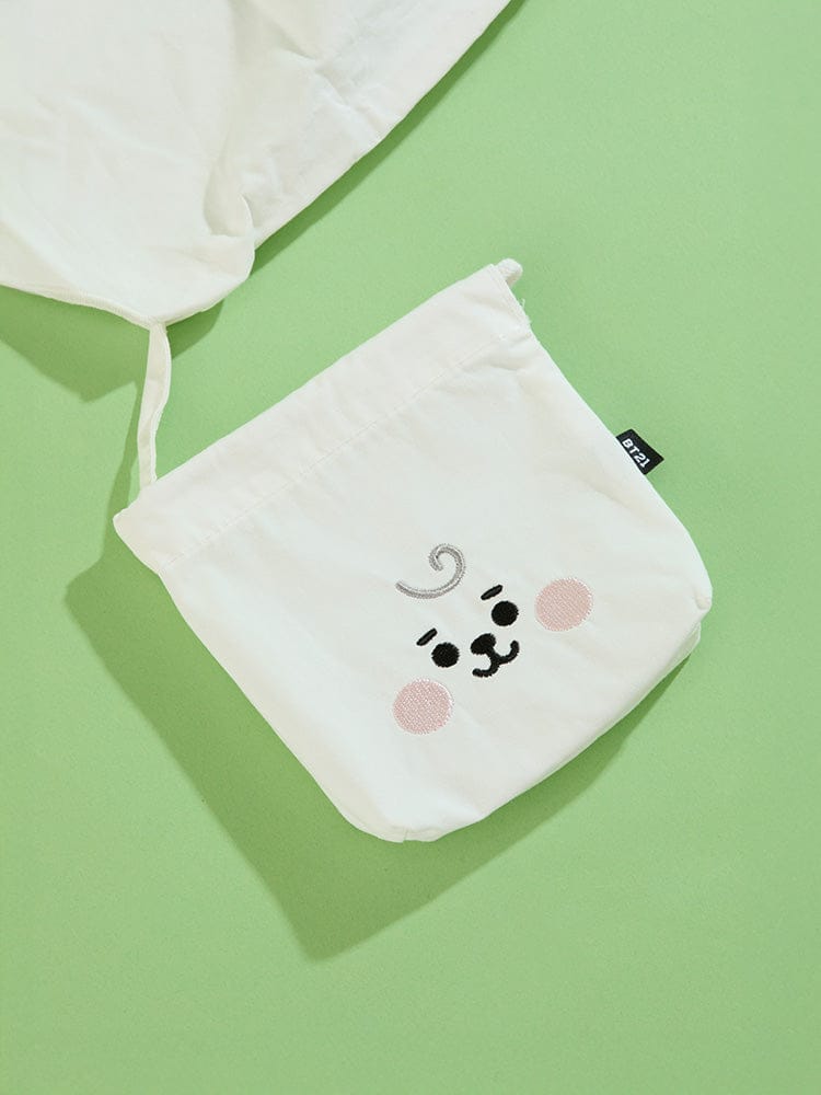 BT21 RJ BABY BASIC ECO BAG : pochette éco blanche et verte avec visage RJ, officielle LINE FRIENDS, style mignon