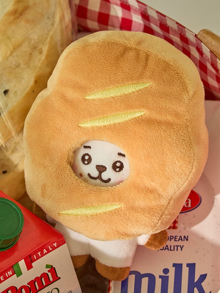 BT21 RJ BABY COSTUME PLUSH DOLL BAKERY SHOP : peluche RJ alpaga en pain, décor boulangerie aux couleurs BT21, LINE officielle.