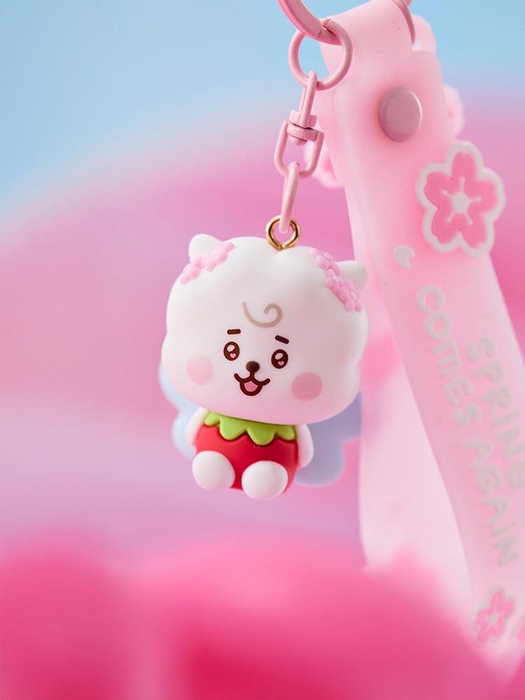 BT21 RJ BABY FIGURINE KEYRING SPRING FAIRY, porte-clés officiel LINE FRIENDS avec RJ alpaga mignon, fond pastel