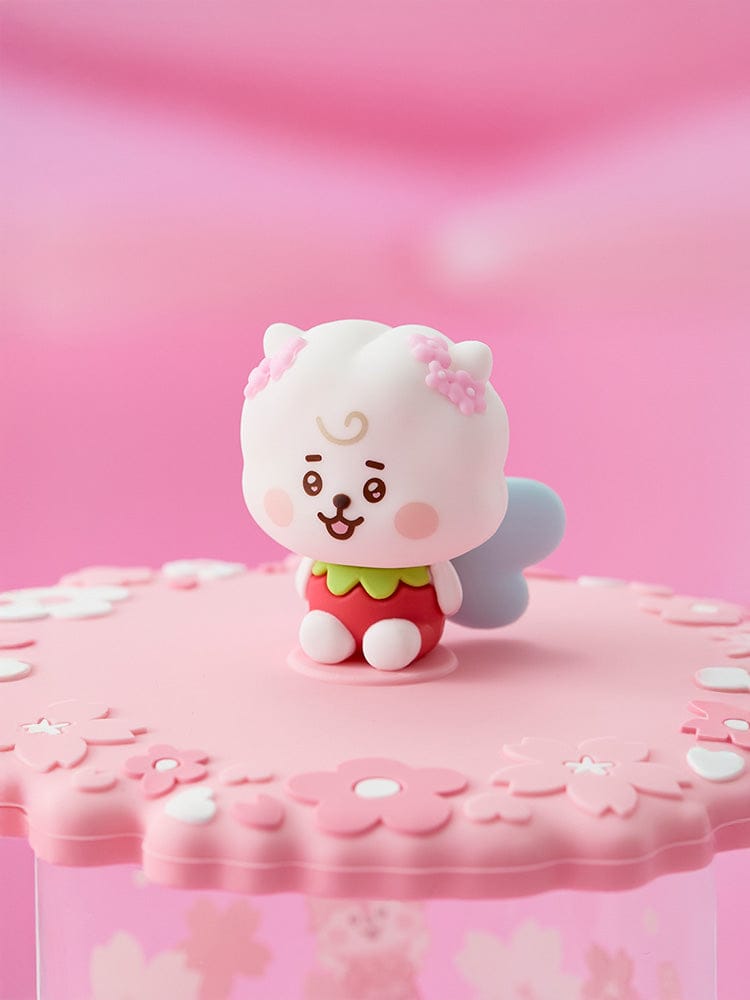 BT21 RJ BABY GLASS UP & LID (11oz) SPRING FAIRY : petit verre rose avec couvercle, figurine RJ kawaii LINE FRIENDS sur fond