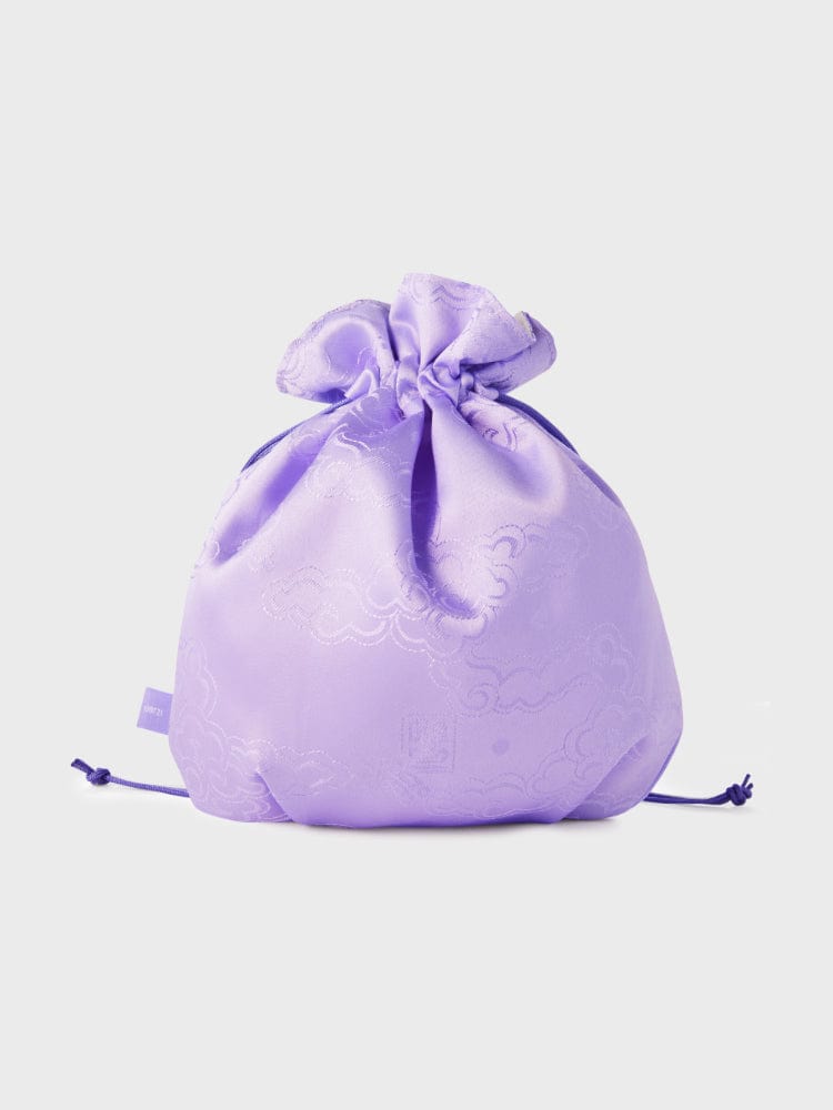 BT21 RJ BABY GOOD LUCK POUCH K-EDITION ver.2 : pochette lilas à cordon, alpaga RJ de LINE FRIENDS (style chance)