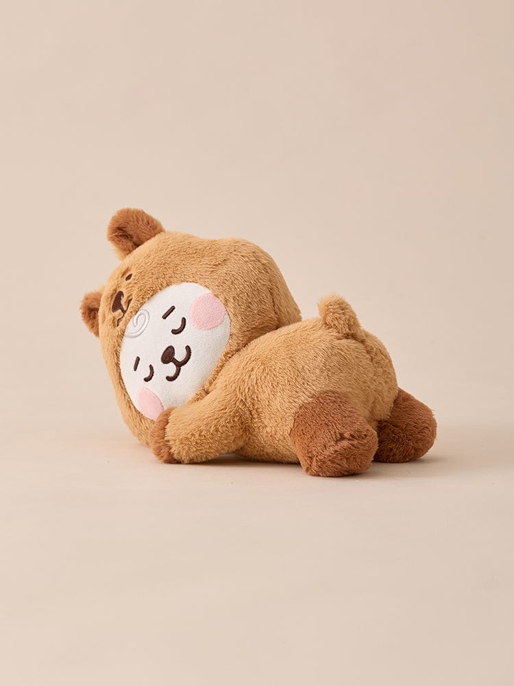 BT21 RJ BABY LYING DOLL FLUFFY, peluche officielle LINE FRIENDS d’alpaga RJ allongé sur fond beige, idéale déco ou cadeau.