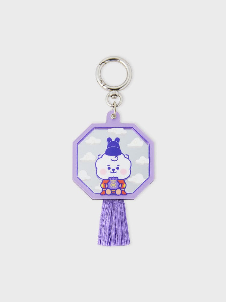 BT21 RJ BABY MIRROR KEYRING K-EDITION ver.2 porte-clés officiel LINE FRIENDS, RJ alpaga miroir et pompon, fond clair