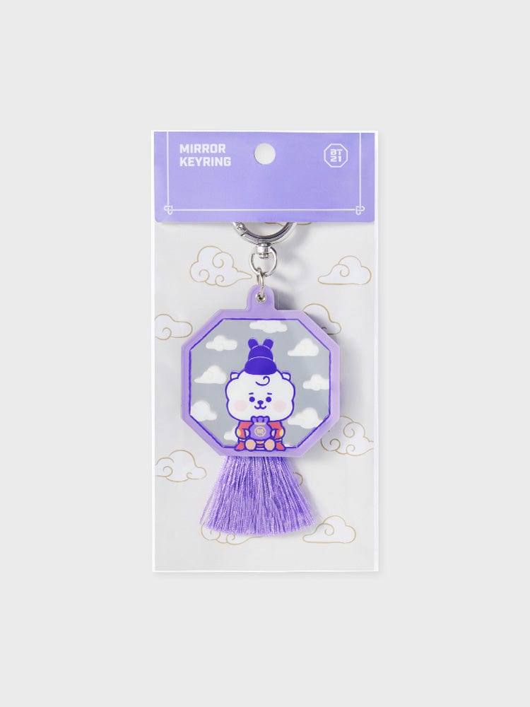BT21 RJ BABY MIRROR KEYRING K-EDITION ver.2, porte-clés miroir officiel LINE FRIENDS, RJ alpaga violet sur emballage