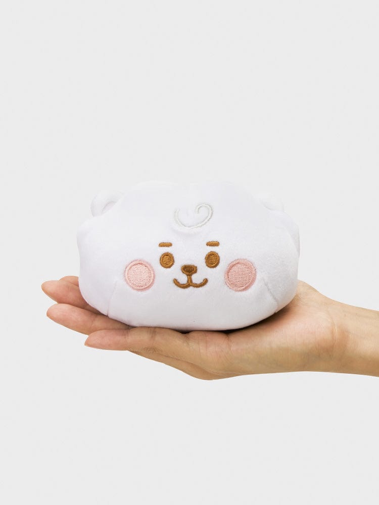 BT21 RJ BABY MOCHI FACE CUSHION (S) LINE FRIENDS : petit coussin mochi blanc kawaii, visage d’alpaga RJ sur fond clair.
