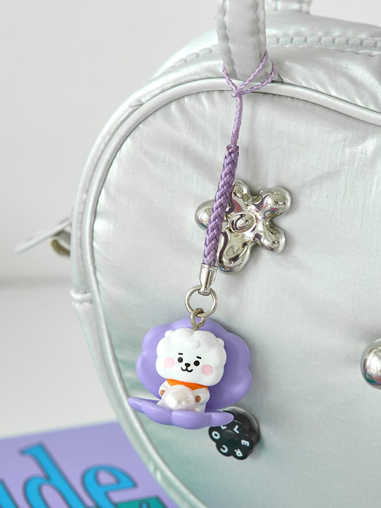 BT21 RJ BABY PEARL FIGURINE STRAP, porte-clés RJ alpaga sur perles, accessoire officiel LINE FRIENDS, fond clair