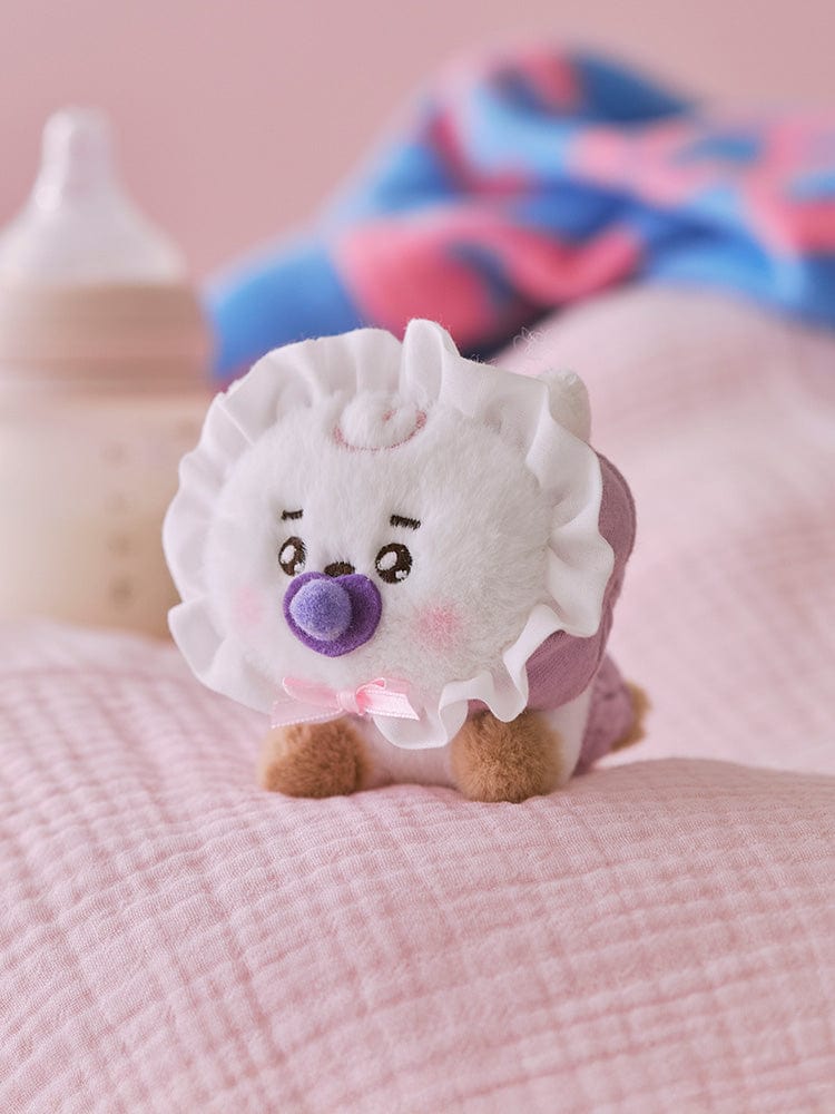 BT21 RJ BABY PLUSH NEWBORN SEASON 2 peluche officielle LINE FRIENDS, alpaga mignon sur lit, décor chambre