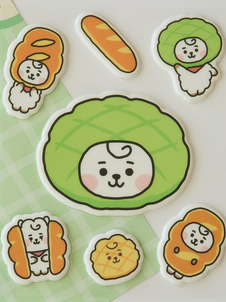 BT21 RJ BABY STICKERS BAKERY SHOP : autocollants RJ alpaga pour papeterie, style pâtisserie, motifs mignons sur fond vert
