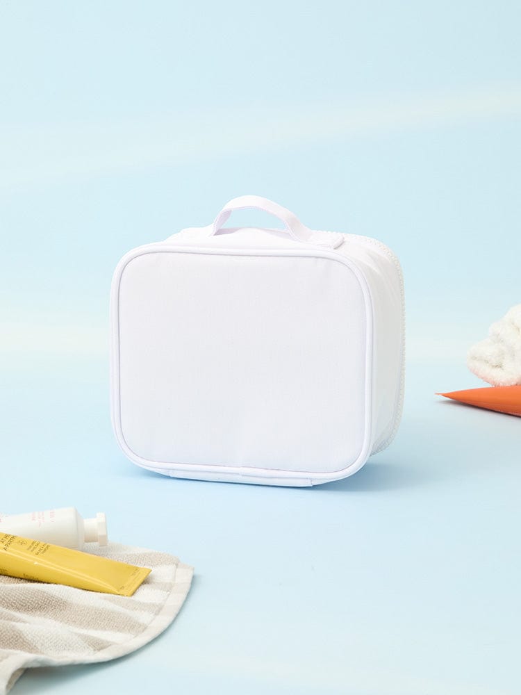 BT21 RJ BASIC MULTI POUCH (M) sac/pochette RJ LINE FRIENDS officiel sur fond bleu ciel, accessoires dessin.