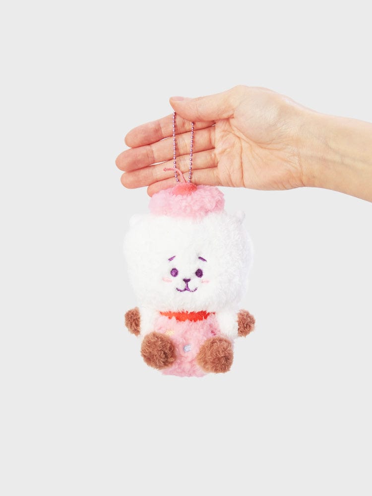 BT21 RJ DOLL KEYRING ON THE CLOUD EDITION : porte-clés RJ alpaga sur nuage, main tenant, LINE FRIENDS, BTS K-pop