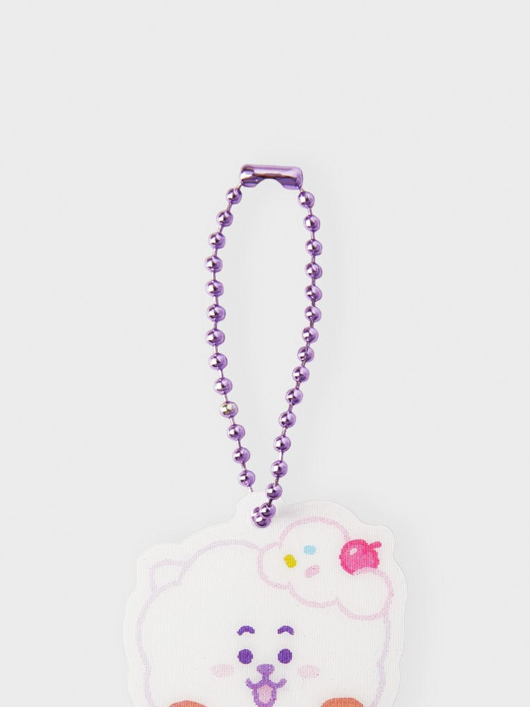 BT21 RJ LENTICULAR 3D KEYRING ON THE CLOUD EDITION, porte-clés officiel LINE FRIENDS, RJ sur fond blanc, chaîne violette
