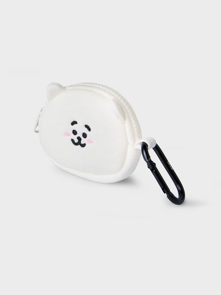 BT21 RJ MINI BAG CHARM POUCH NEW BASIC EDITION : pochette blanche RJ alpaga, mini sac porte-clés, fond clair.