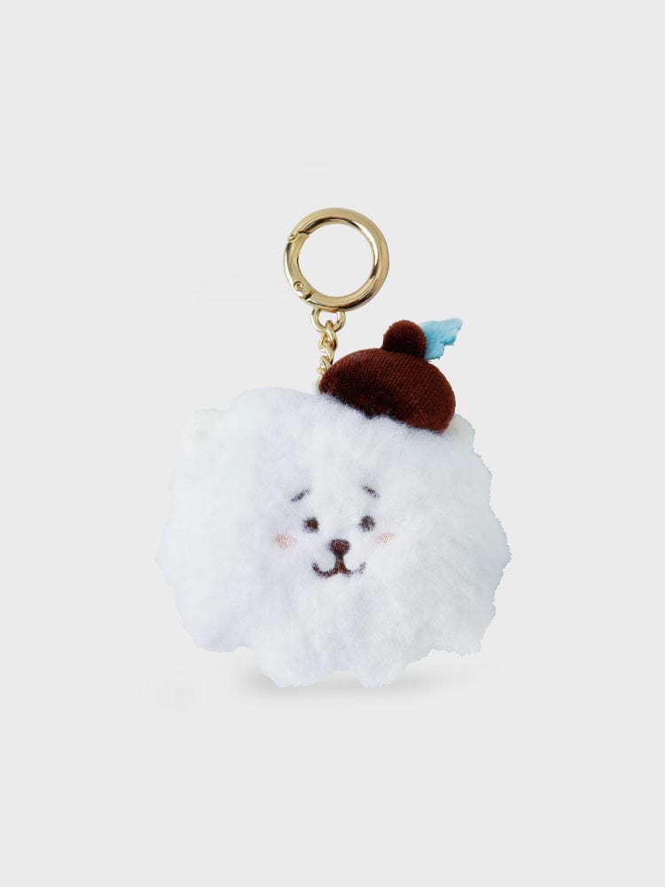 BT21 RJ MINI KEYRING HOPE IN LOVE : porte-clés alpaga RJ Jin BTS LINE FRIENDS, pompon blanc sur fond clair