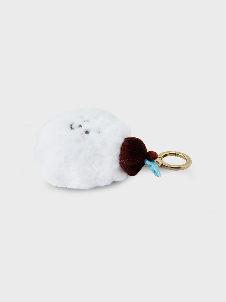 BT21 RJ MINI KEYRING HOPE IN LOVE, porte-clés LINE FRIENDS : alpaga RJ blanc, anneau doré, sur fond clair.
