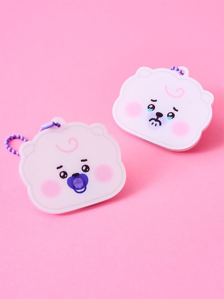 BT21 RJ NEWBORN BABY LENTICULAR 3D KEYRING, porte-clés nuage RJ sur fond rose, style 3D lenticulaire LINE FRIENDS
