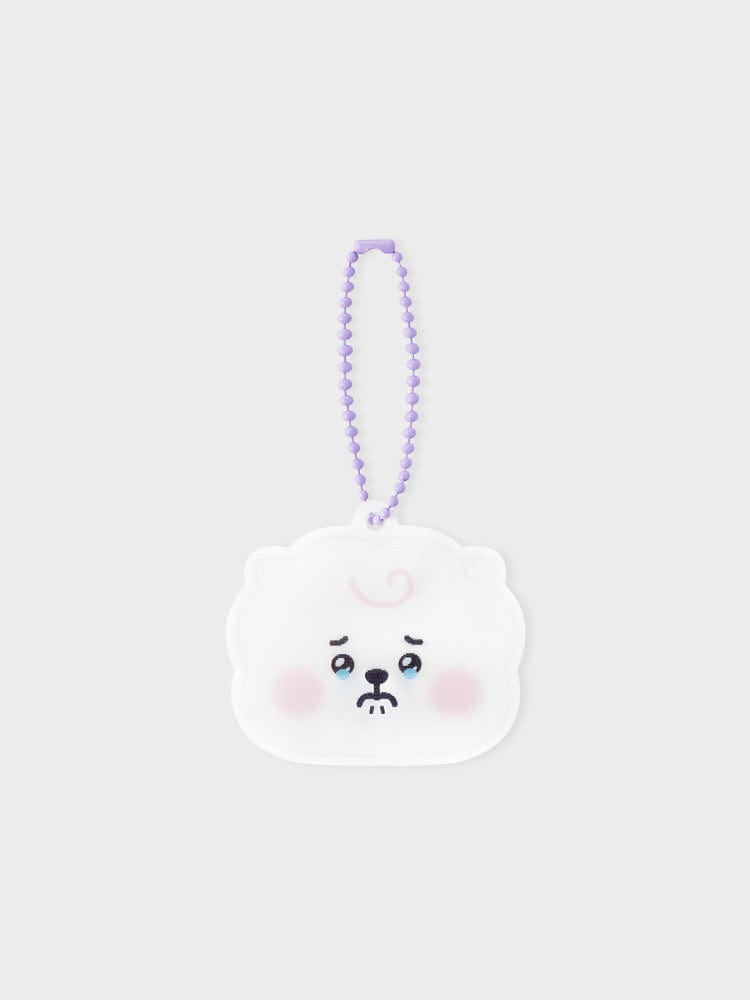 BT21 RJ NEWBORN BABY LENTICULAR 3D KEYRING, porte-clés alpaga RJ de LINE FRIENDS, cordon violet, fond clair, 3D