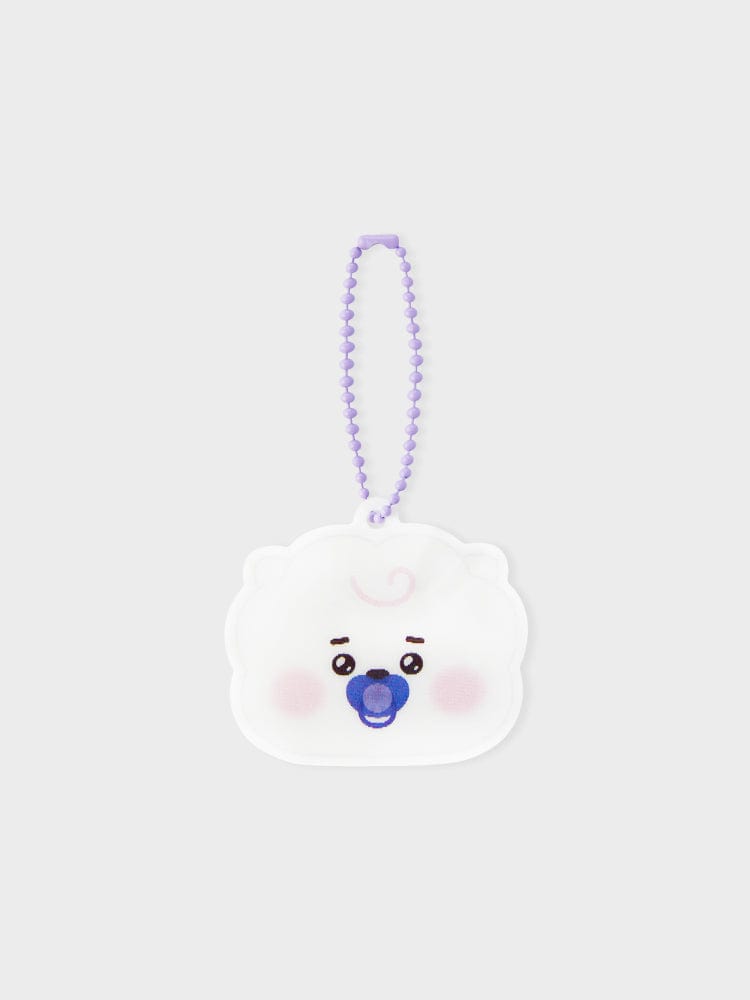 BT21 RJ NEWBORN BABY LENTICULAR 3D KEYRING : porte-clés RJ alpaga 3D violet, fond clair, officiel LINE FRIENDS.