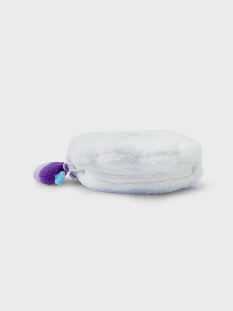 BT21 RJ PLUSH POUCH HOPE IN LOVE : peluche RJ en poche blanche LINE FRIENDS, décorative sur fond clair