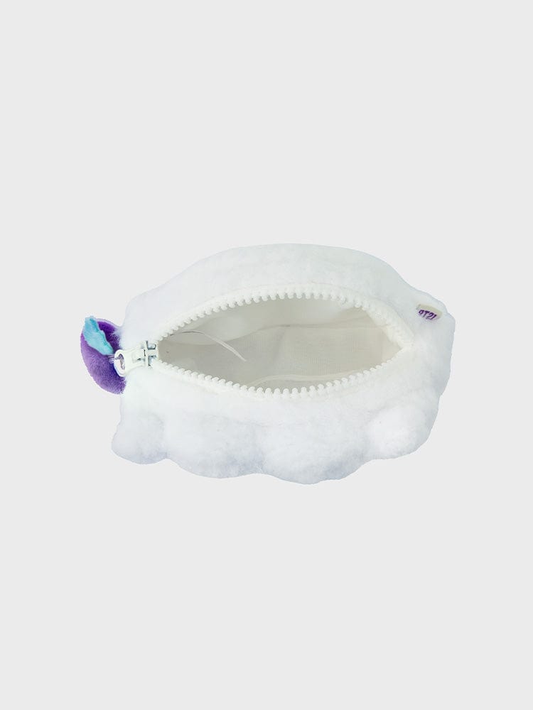 BT21 RJ PLUSH POUCH HOPE IN LOVE peluche-pochette officielle LINE FRIENDS, alpaga RJ blanc, vue sur fond clair.