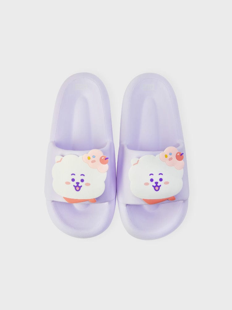 BT21 RJ SLIPPERS ON THE CLOUD EDITION : chaussons officiels LINE FRIENDS lilas avec RJ sur nuages, style kawaii