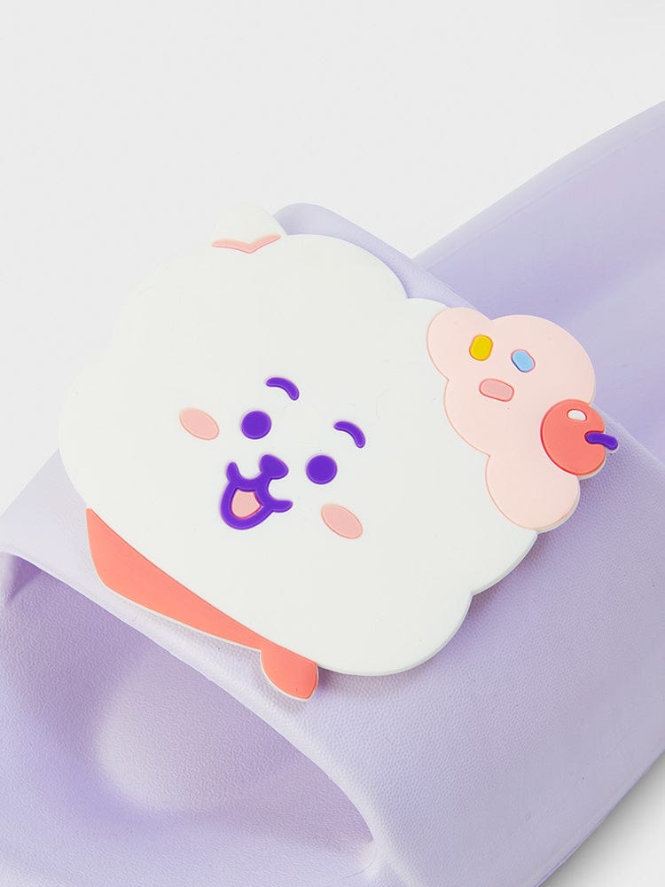 BT21 RJ SLIPPERS ON THE CLOUD EDITION : chaussons officiels LINE FRIENDS alpaga RJ sur nuage, design kawaii, intérieur violet