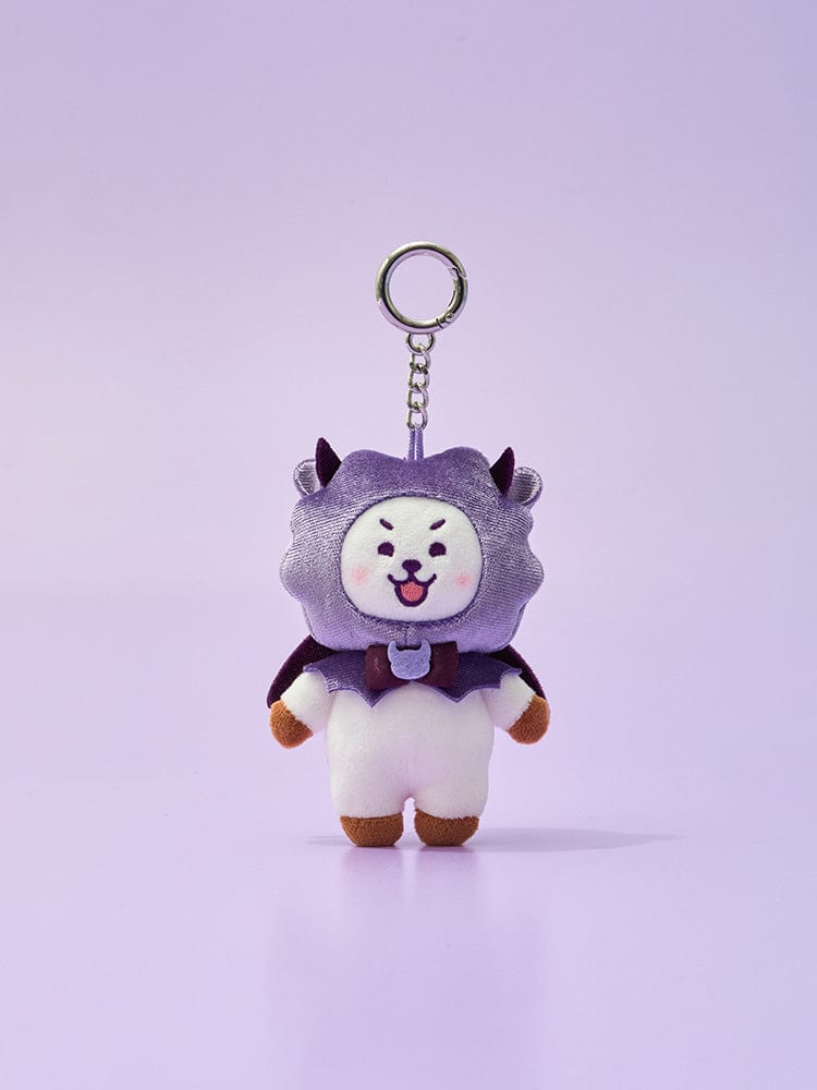 BT21 RJ VILLAIN PLUSH KEYRING ANGEL & VILLAIN, porte-clés alpaga RJ LINE FRIENDS sur fond violet clair.