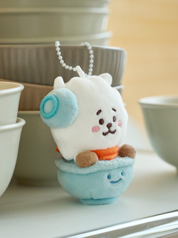 BT21 RJ WELCOME PARTY RICE BOWL DOLL KEYRING (S), porte-clés RJ alpaga BT21 dans un bol à riz lors d’un welcome party