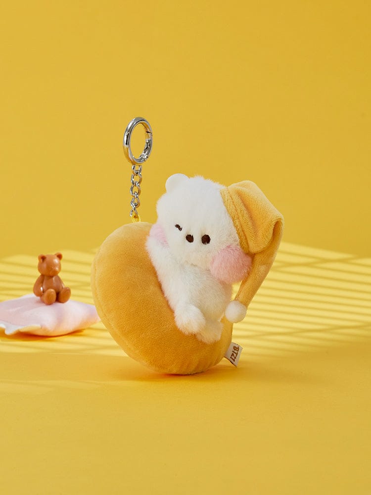 BT21 RJ mini minini PLUSH KEYRING CHILL BREAK : porte-clés alpaga RJ en peluche, fond jaune, accessoire officiel LINE