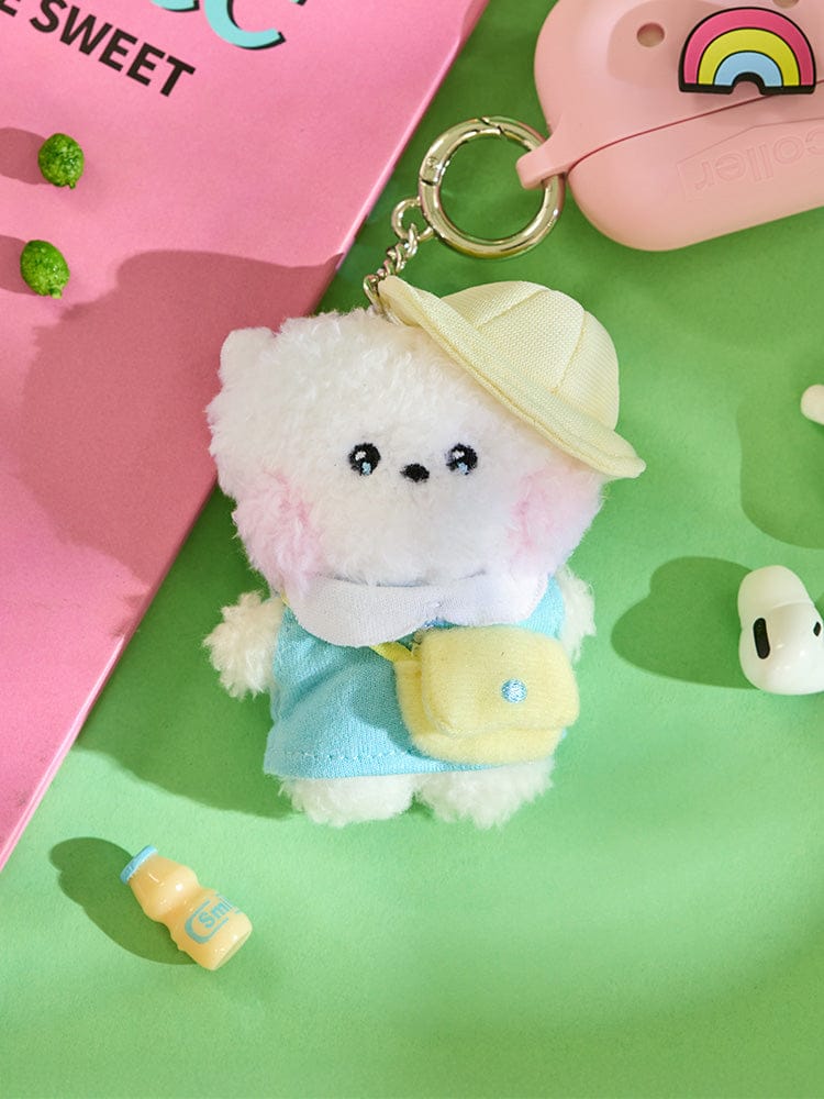 BT21 RJ mini minini PLUSH KEYRING PICNIC MATE, porte-clés alpaga RJ Jin BTS sur fond pastel, accessoire officiel LINE
