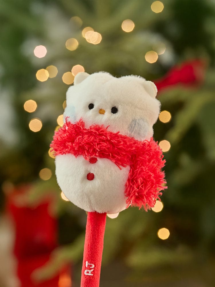 BT21 RJ mini minini SNOWMAN PLUSH GEL PEN PETITE HOLIDAY, peluche RJ bonhomme de neige sur stylo, décor sapin festif