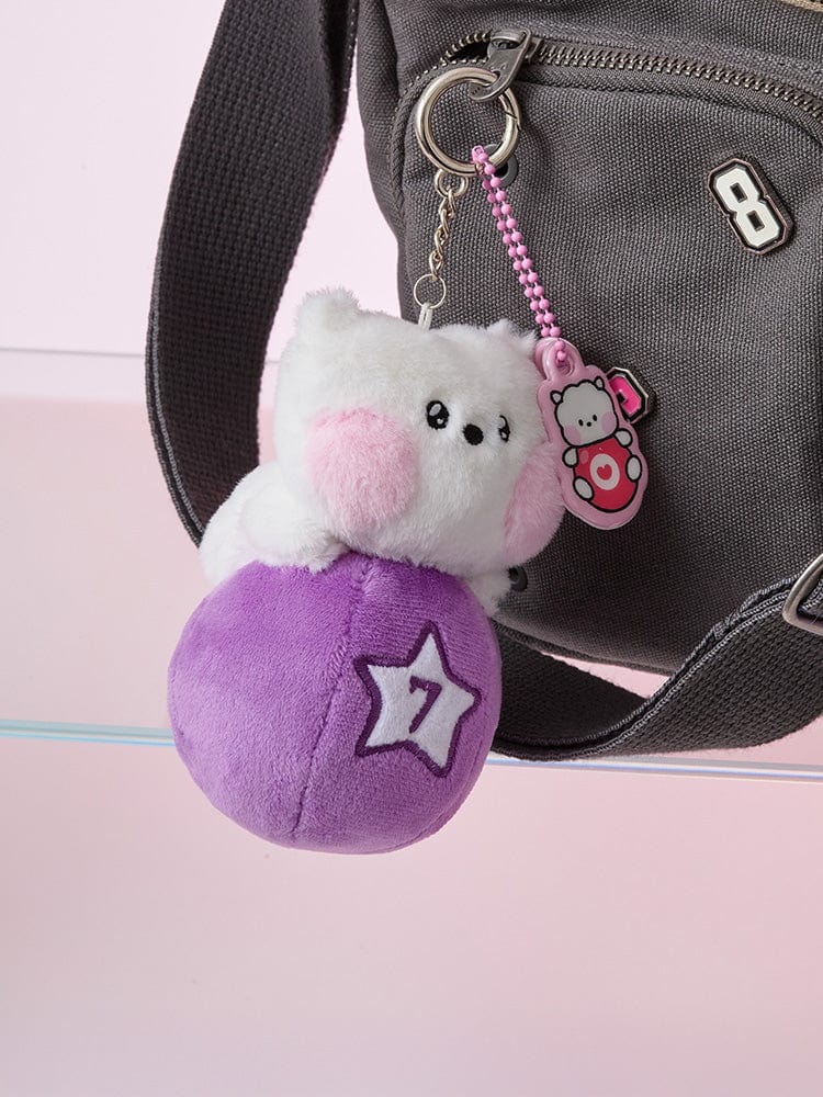 BT21 RJ minini PLUSH KEYRING LUCKY GATCHA : porte-clés peluche RJ alpaga sur sac noir, fan K-pop, licence LINE