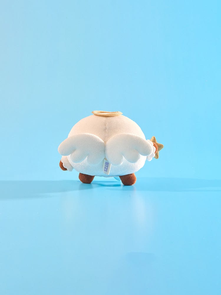 BT21 SHOOKY ANGEL PLUSH ANGEL & VILLAIN, peluche officielle LINE FRIENDS en ange SHOOKY sur fond bleu