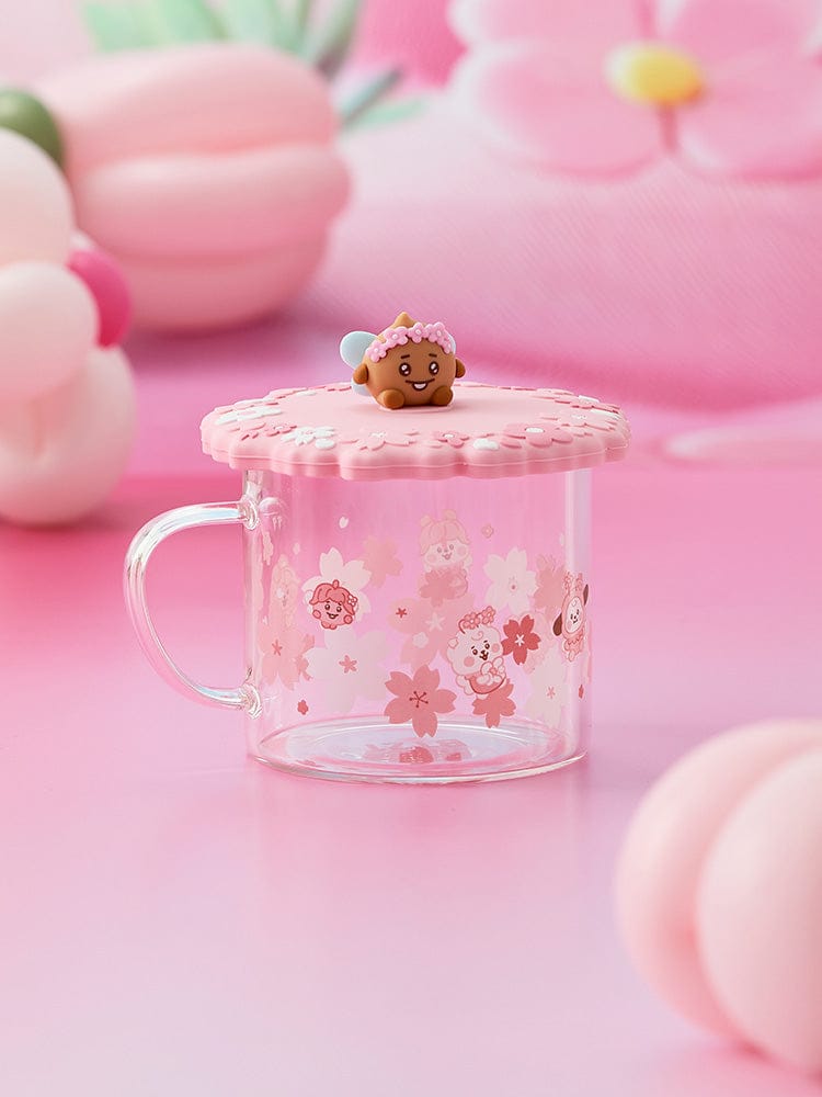 BT21 SHOOKY BABY GLASS UP & LID (11oz) SPRING FAIRY, verre avec couvercle, décor kawaii rose, marque LINE FRIENDS, photo produit
