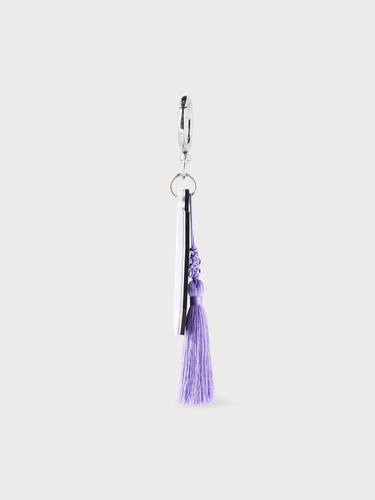 BT21 SHOOKY BABY MIRROR KEYRING K-EDITION ver.2, porte-clés miroir SHOOKY, LINE FRIENDS, pompon violet sur fond clair