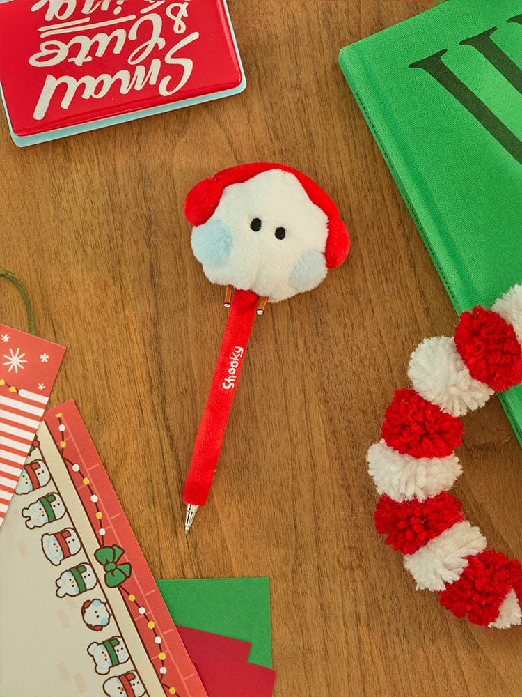 BT21 SHOOKY mini minini SNOWMAN PLUSH GEL PEN PETITE HOLIDAY : stylo peluche SHOOKY au bonhomme de neige, ambiance fête sur bureau