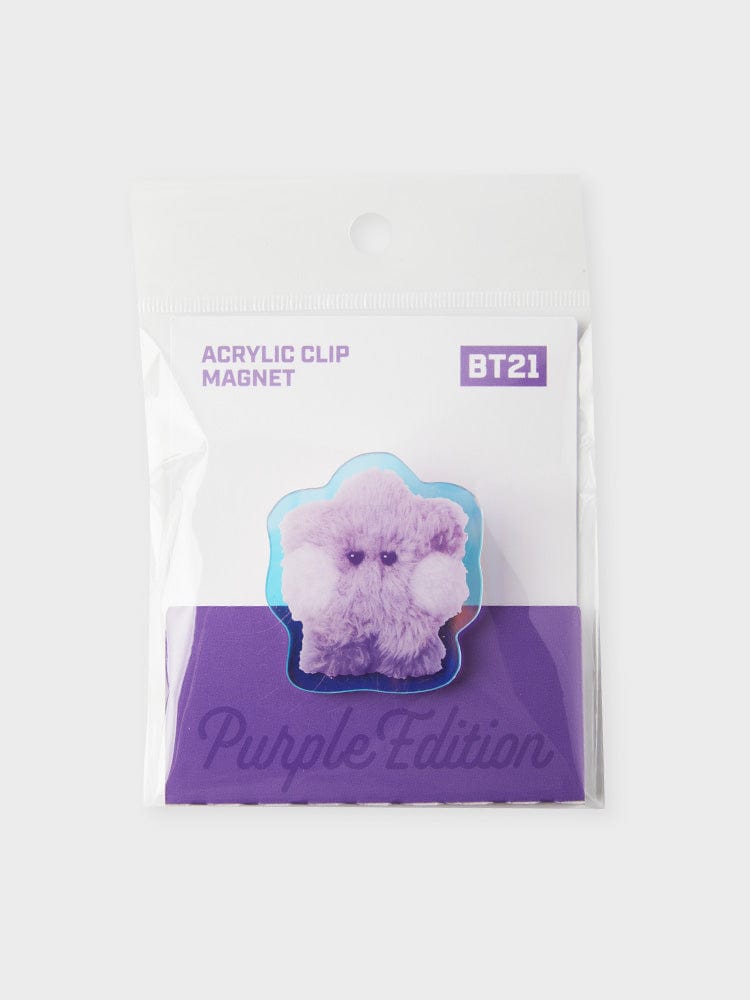 BT21 SHOOKY minini ACRYLIC MAGNETIC CLIP PURPLE OF WISH EDITION, pince magnétique acrylique violette sur fond blanc