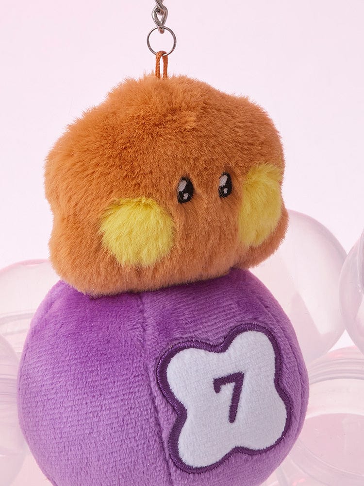 BT21 SHOOKY minini PLUSH KEYRING LUCKY GATCHA, porte-clés officiel SHOOKY en peluche mauve, fond clair, style K-pop