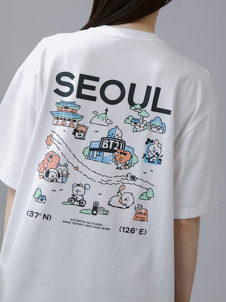 BT21 SHORT SLEEVE T-SHIRTS SEOUL EDITION ver.1 (WHITE) : t-shirt officiel LINE FRIENDS BTS, motif SEoul, dos en vue
