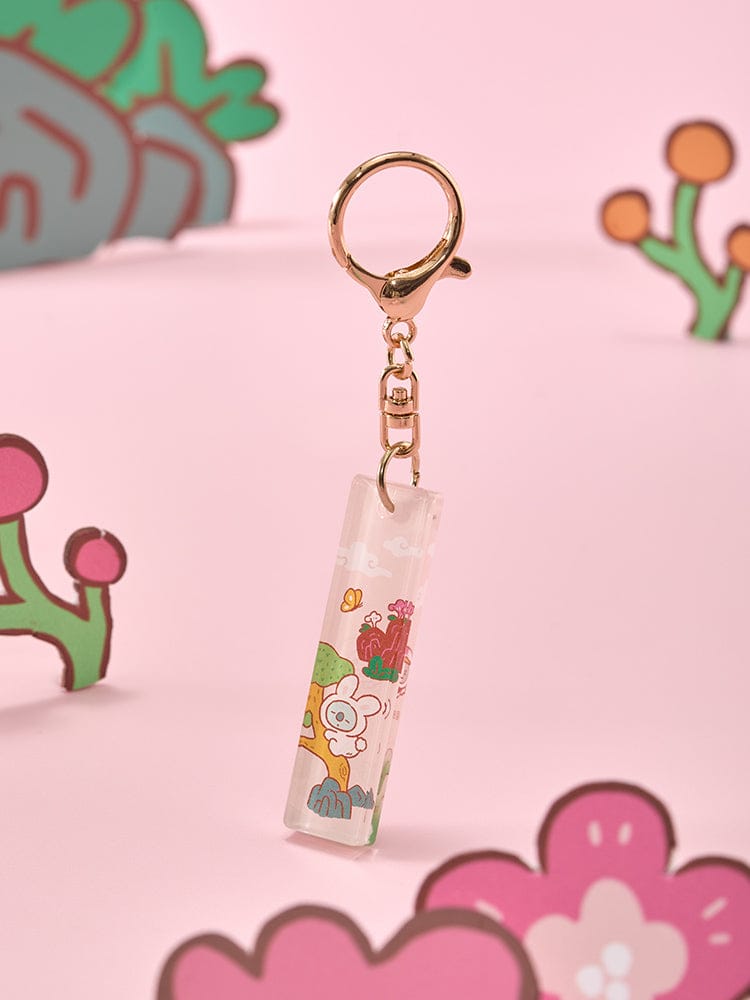 BT21 STICK ACRYLIC KEYRING K-TOKKI porte-clés acrylique K-Tokki officiel sur fond rose LINE FRIENDS BTS