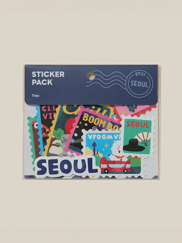 BT21 STICKER PACK SEOUL EDITION : pack officiel LINE FRIENDS avec stickers colorés sur thème Seoul, univers BTS