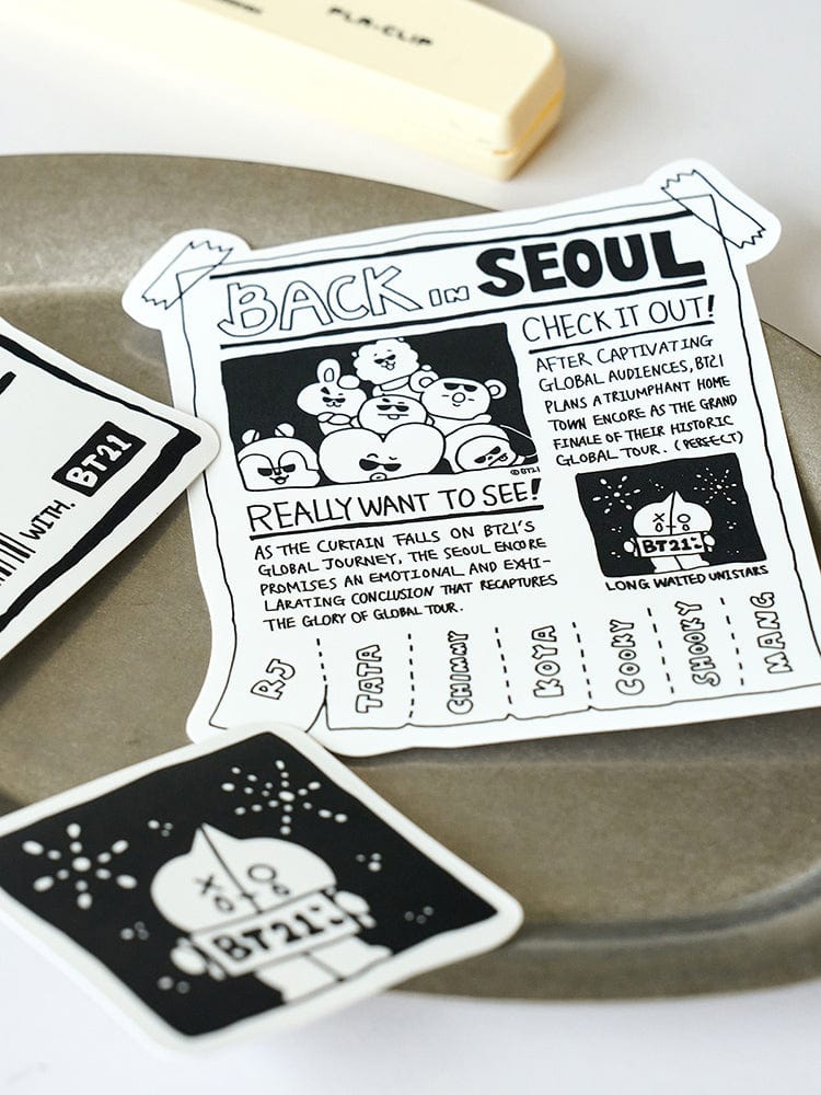 BT21 STICKER SEOUL CITY EDITION, stickers officiels LINE FRIENDS BTS : design “Back to Seoul” sur fond papeterie