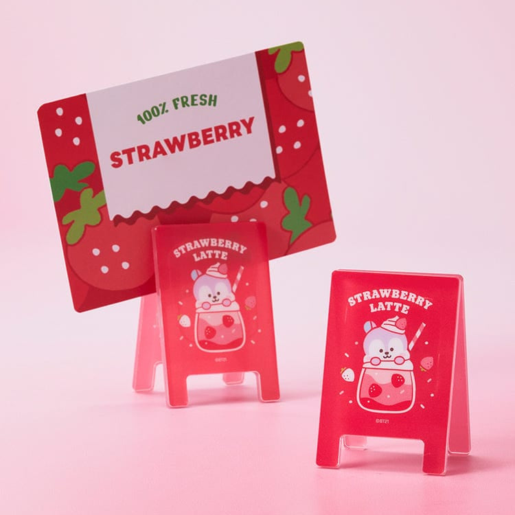 BT21  Strawberry Party Random Acrylic Multi Clip (1 Piece) : clip acrylique multicolore, ambiance fraise, boîte BT21.